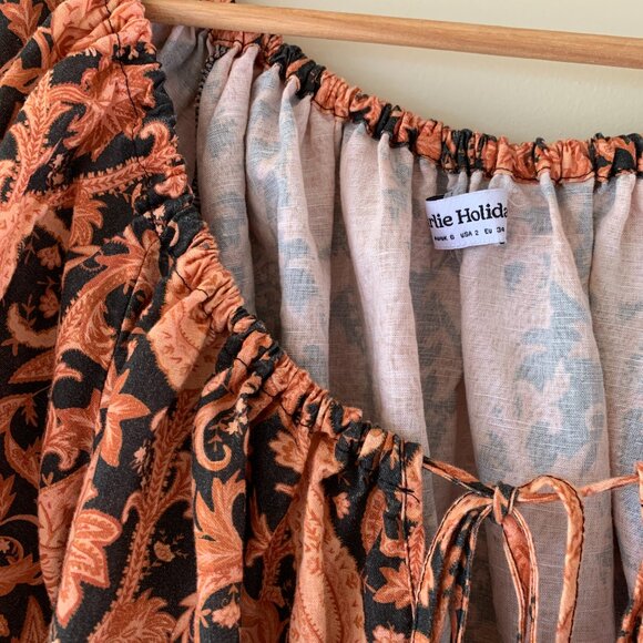 Charlie Holiday Linen Cotton Blend Top - Adjustable Boho Shirt Size 2 - Picture 2 of 5